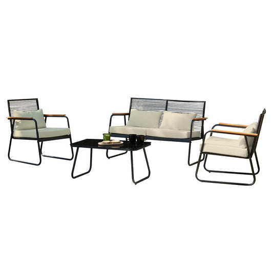 Sala Exterior Juego Para Jardín Exterior Sunshine Ratan 4PzsLIV - SUNSH4 - NEG