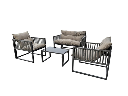 Sala Exterior Juego Para Jardín Sunny Rattan 4 Pzs+CojinesPLSUNNY-GRI