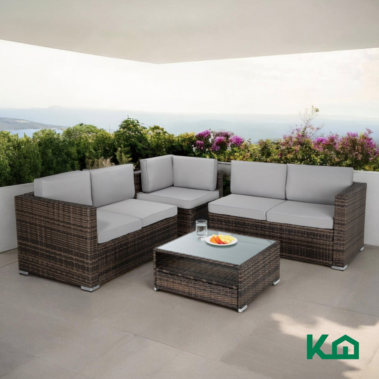Sala Exterior En L Ratán 4 Piezas Para Jardín Terraza