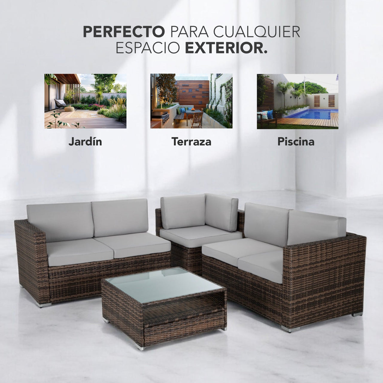 Sala Exterior En L Ratán 4 Piezas Para Jardín Terraza