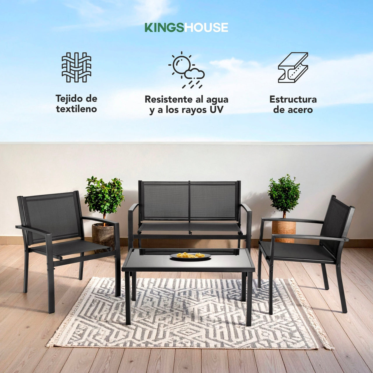 Sala Exterior para Jardin Textileno Sillas Sillon Mesa 4Pzas