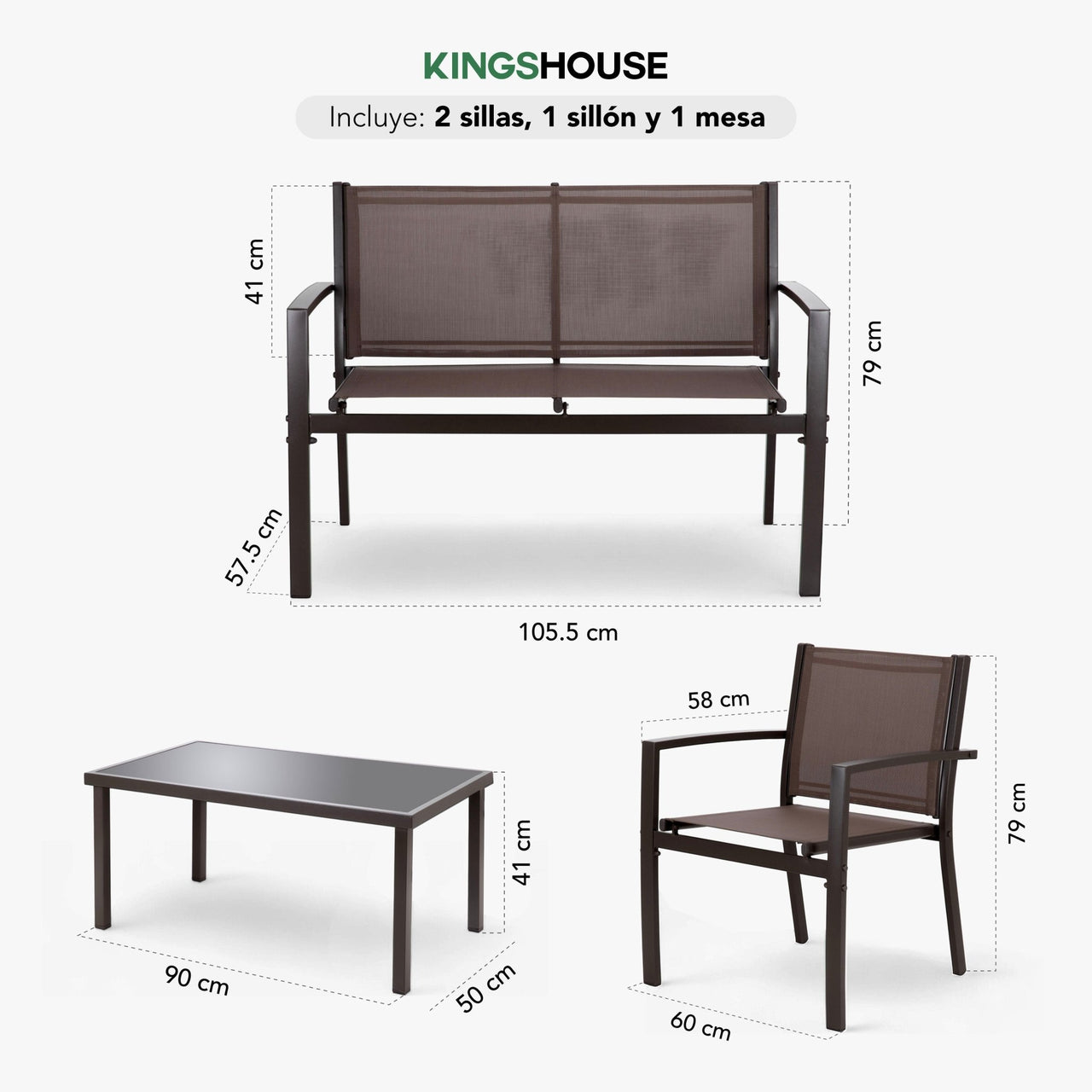 Sala Exterior para Jardin Textileno Sillas Sillon Mesa 4Pzas