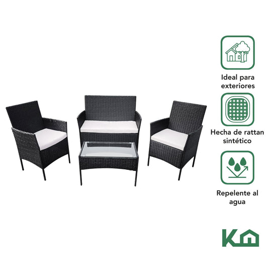 Sala para Exteriores Jardin de Mimbre Negro CojinesKH4PLSR
