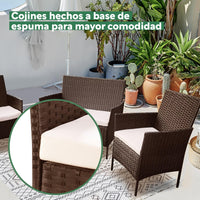 Thumbnail for Sala Rattan Para Exterior Jardin Mimbre Marron Cojines Beige