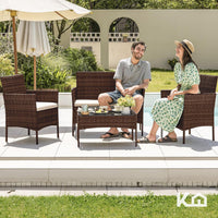 Thumbnail for Sala Rattan Para Exterior Jardin Mimbre Marron Cojines Beige