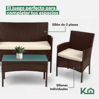 Thumbnail for Sala Rattan Para Exterior Jardin Mimbre Marron Cojines Beige