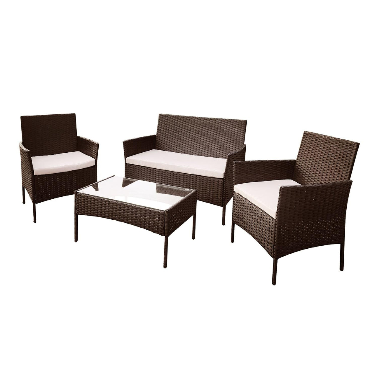 Sala Rattan Para Exterior Jardin Mimbre Marron Cojines Beige