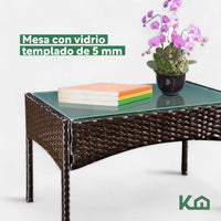 Thumbnail for Sala Rattan Para Exterior Jardin Mimbre Marron Cojines Beige