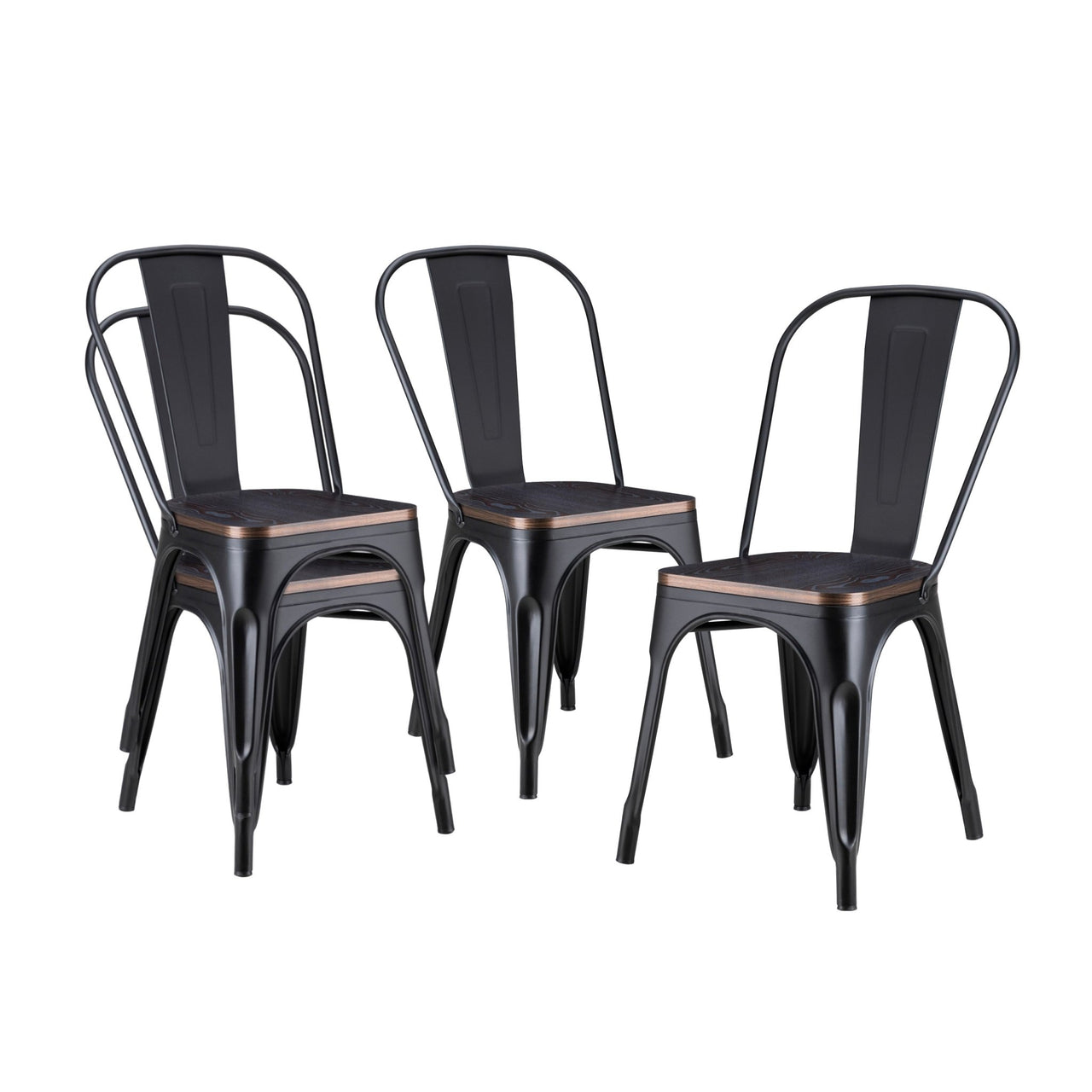Set De 4 Sillas Tolix Con Asiento De Madera Metalica Acero