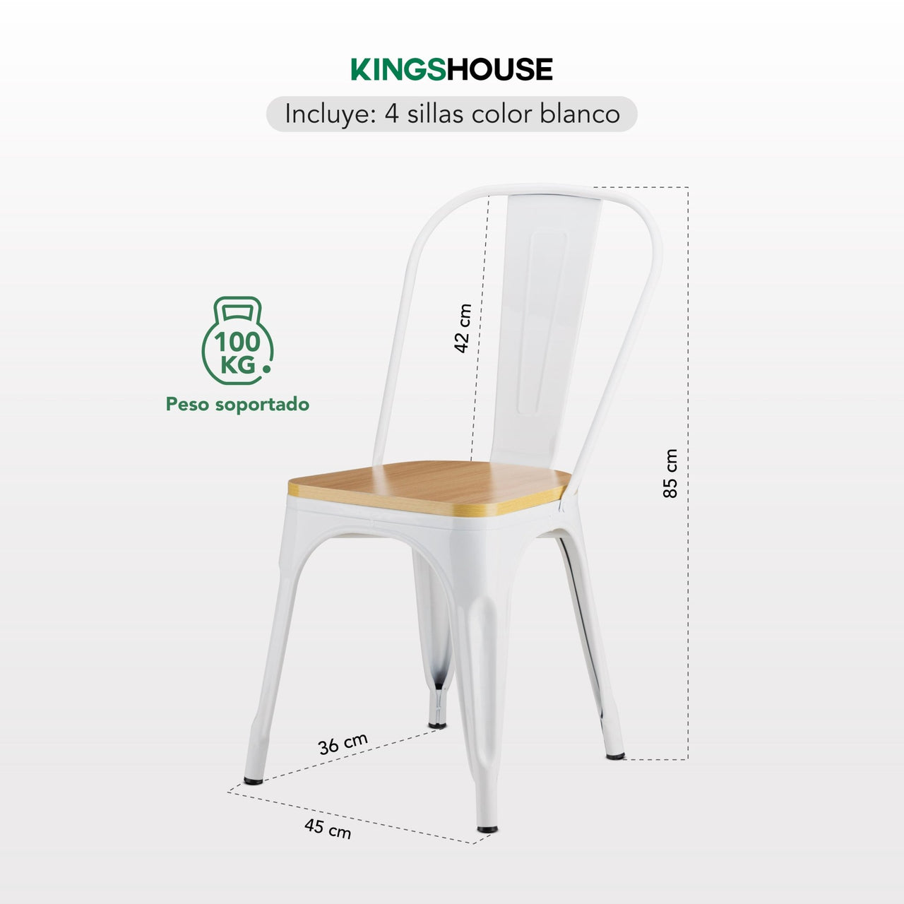 Set De 4 Sillas Tolix Con Asiento De Madera Metalica Acero