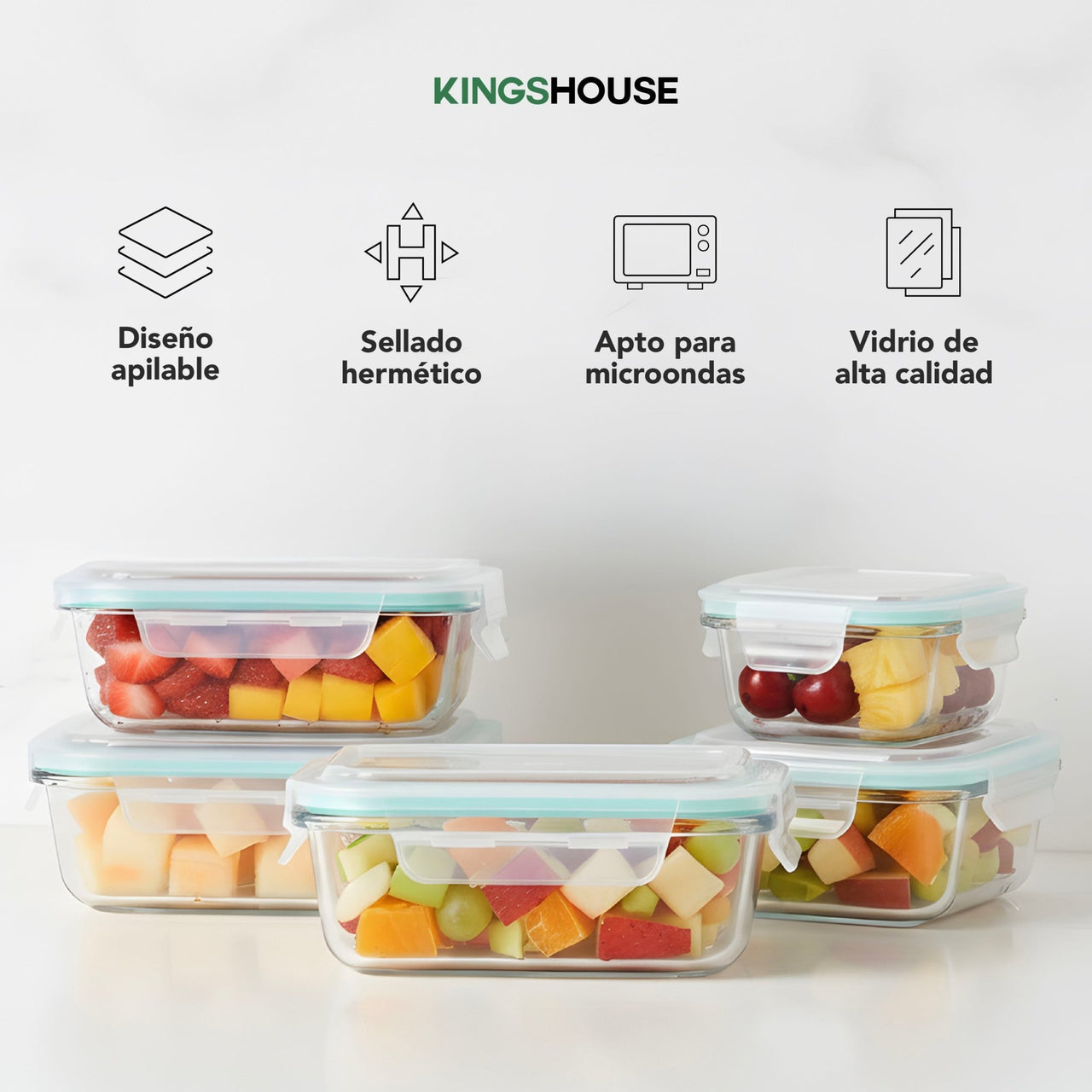 Set De Contenedores Hermeticos Recipiente De Vidrio 5pzas