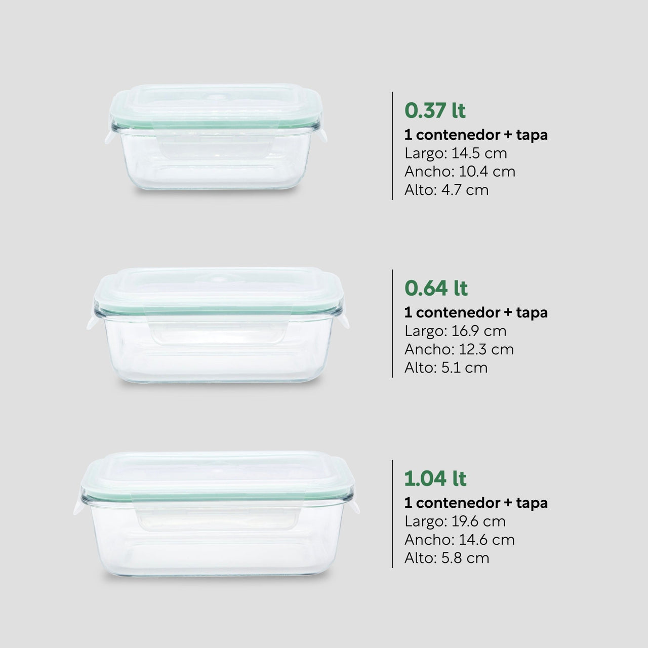 Set De Contenedores Hermeticos Recipiente De Vidrio 5pzas