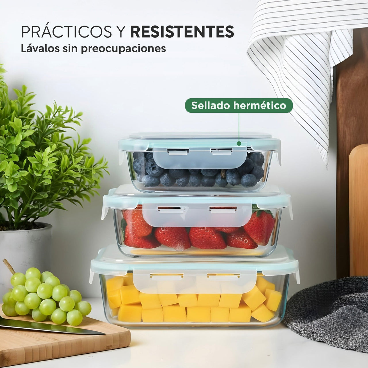 Set De Contenedores Hermeticos Recipiente De Vidrio 5pzas