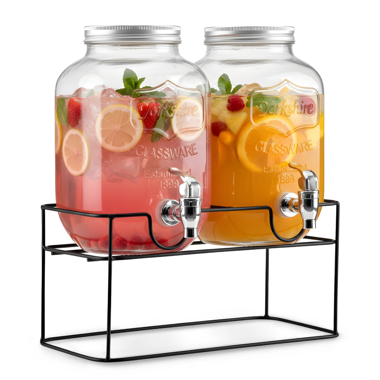 Set De Dispensadores Bebidas 4 Litros Mason Jar Base Metal