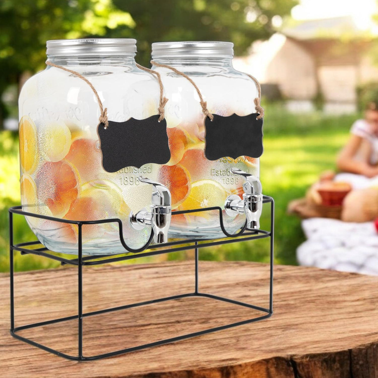 Set De Dispensadores Bebidas 4 Litros Mason Jar Base Metal