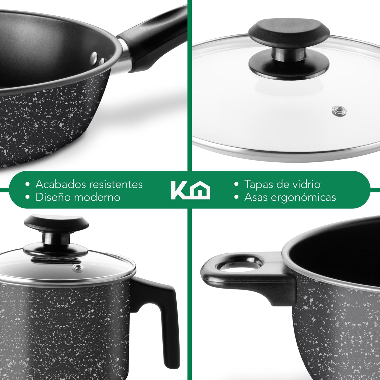 Set de Ollas, Sartenes y Hervidor de Acero de Carbono