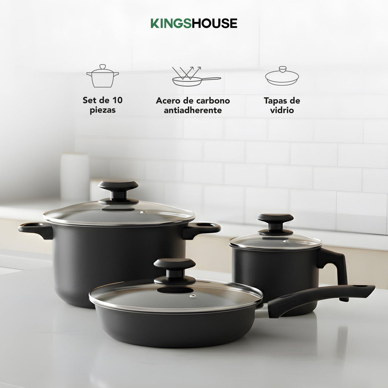 Set de Ollas, Sartenes y Hervidor de Acero de Carbono