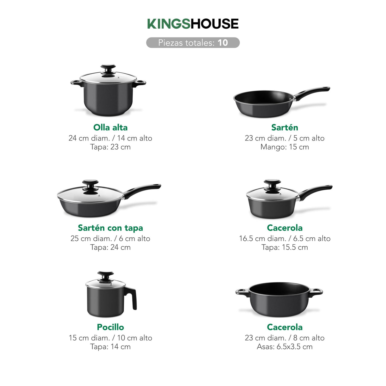 Set de Ollas, Sartenes y Hervidor de Acero de Carbono