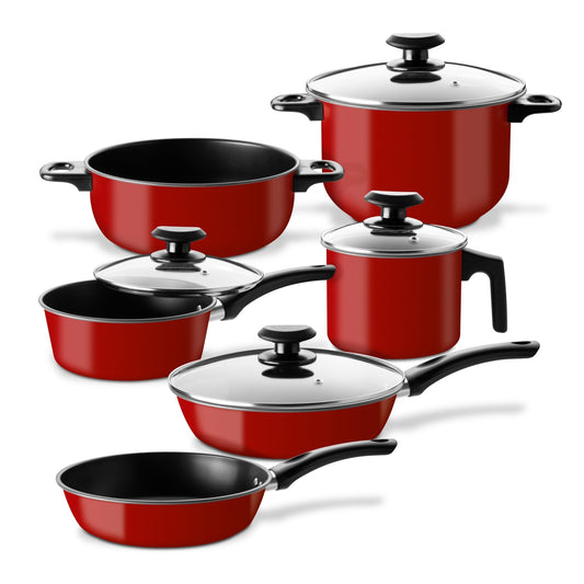 Set de Ollas, Sartenes y Hervidor de Acero de CarbonoCOOKGRA10-ROJ