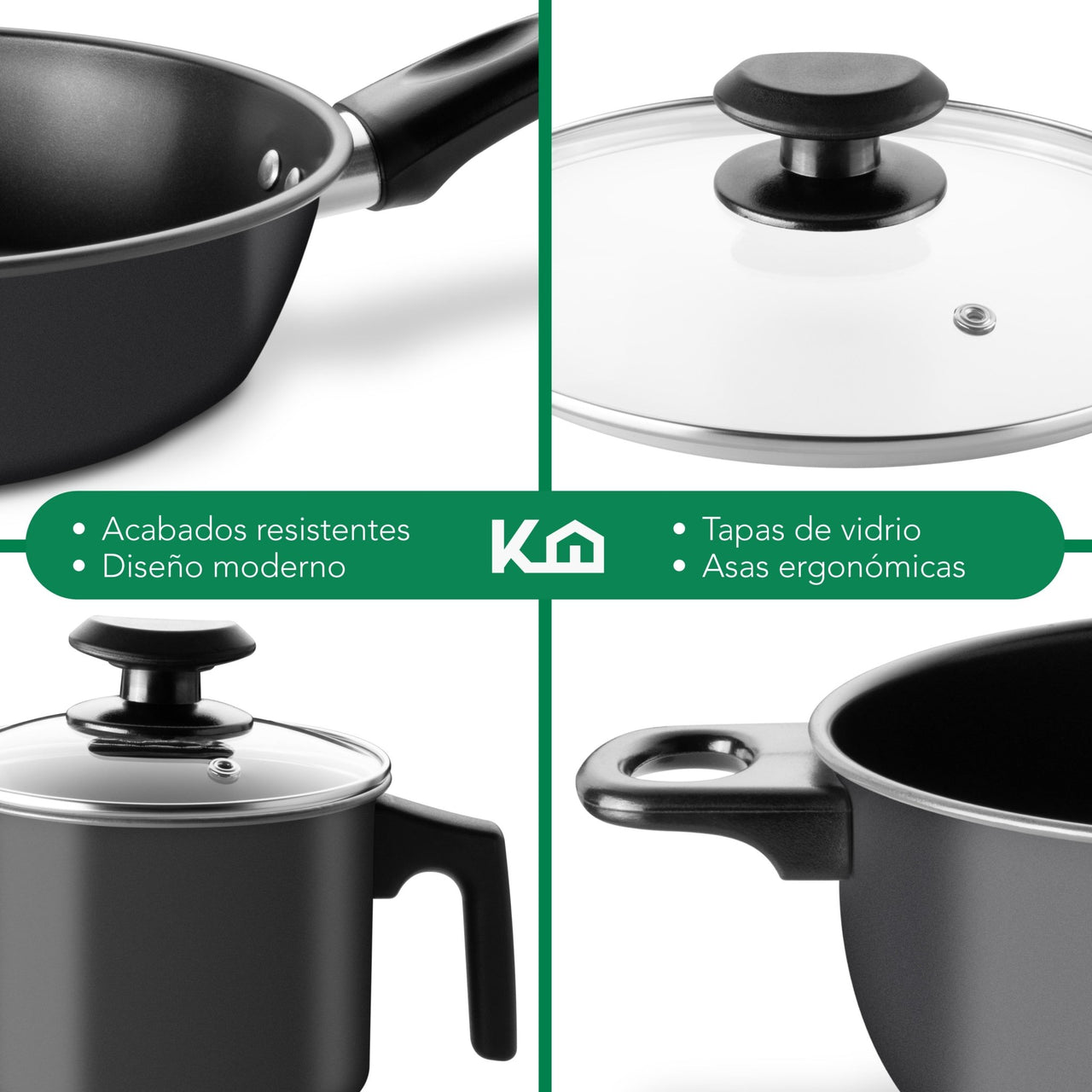 Set de Ollas, Sartenes y Hervidor de Acero de Carbono