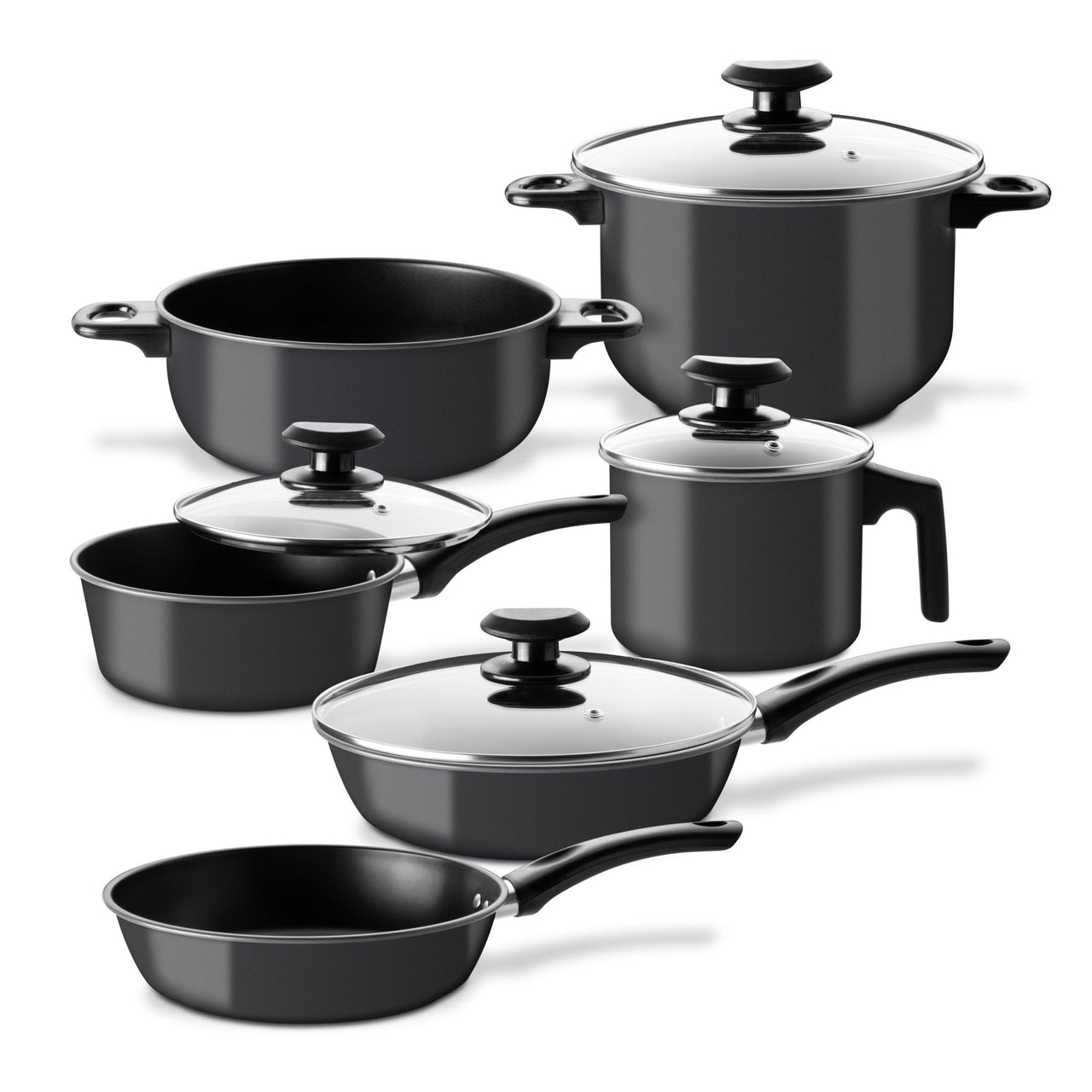 Set de Ollas, Sartenes y Hervidor de Acero de Carbono