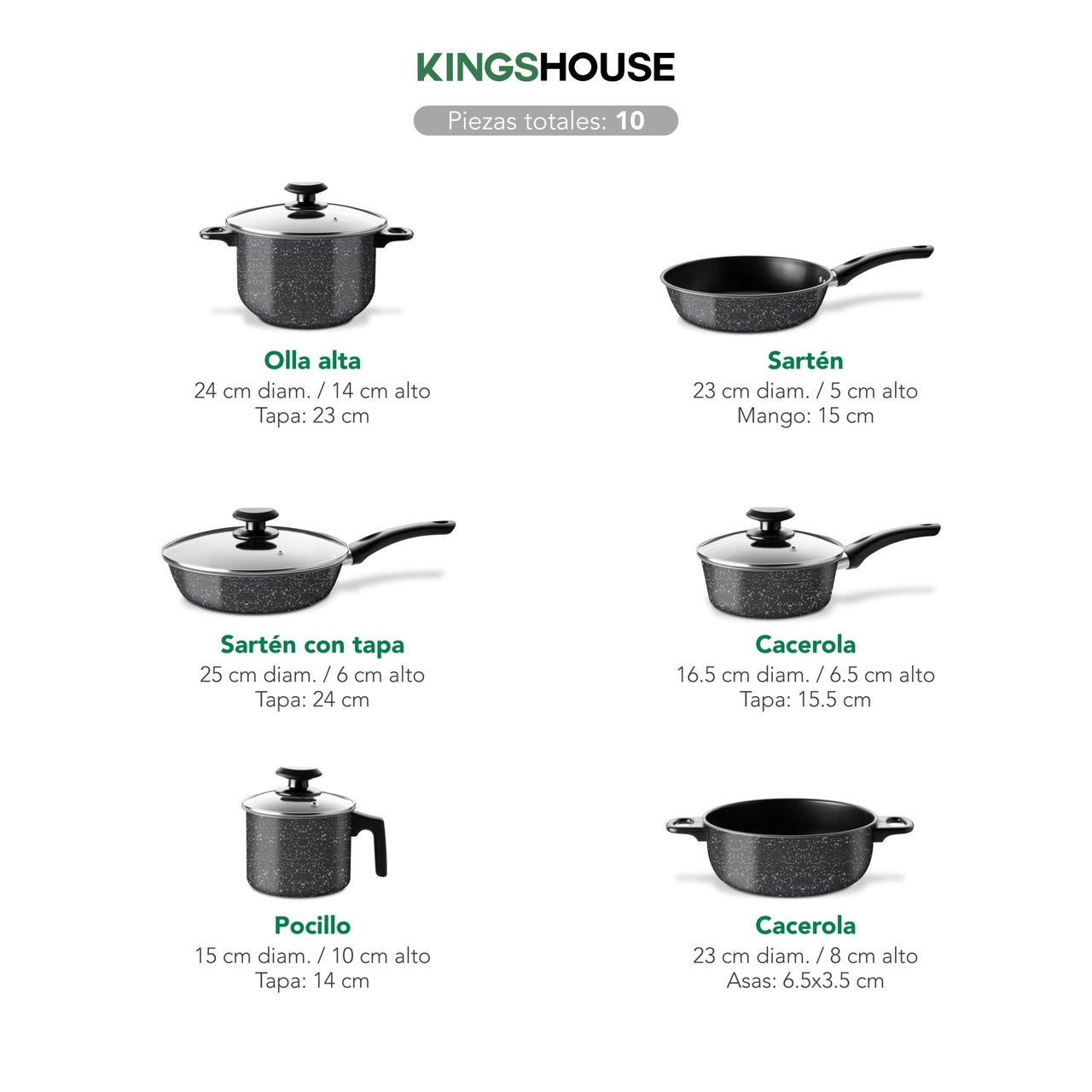 Set de Ollas, Sartenes y Hervidor de Acero de Carbono