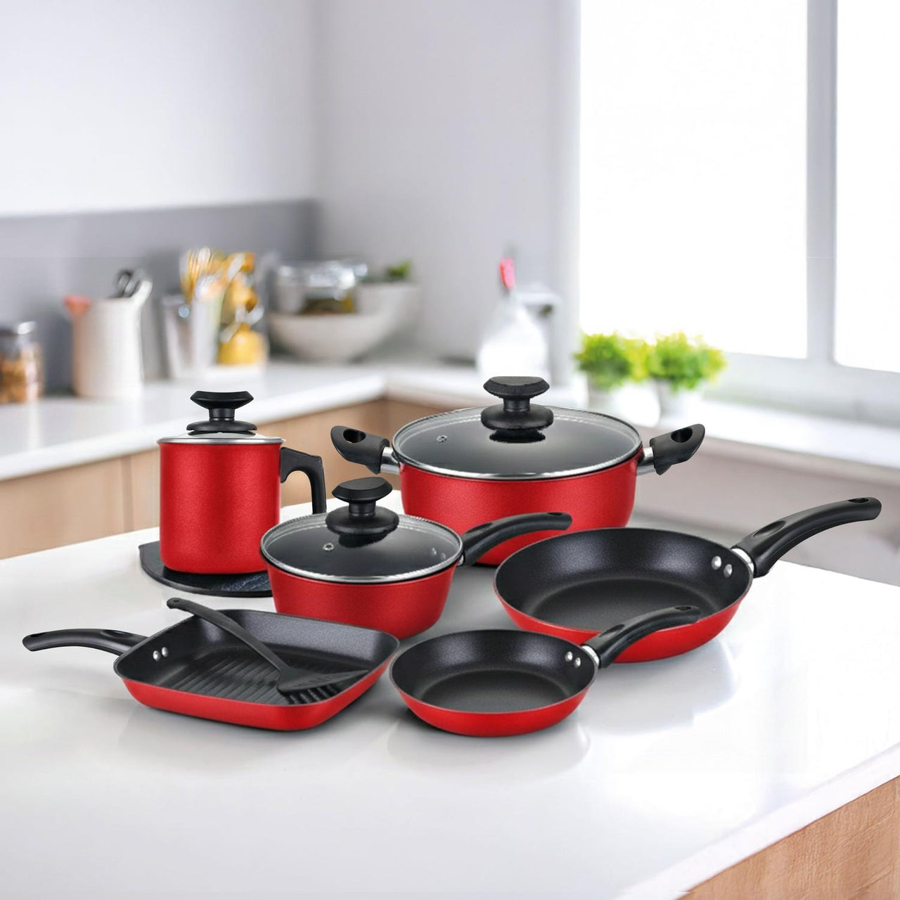 Set de Ollas, Sartenes y Hervidor de Acero de Carbono