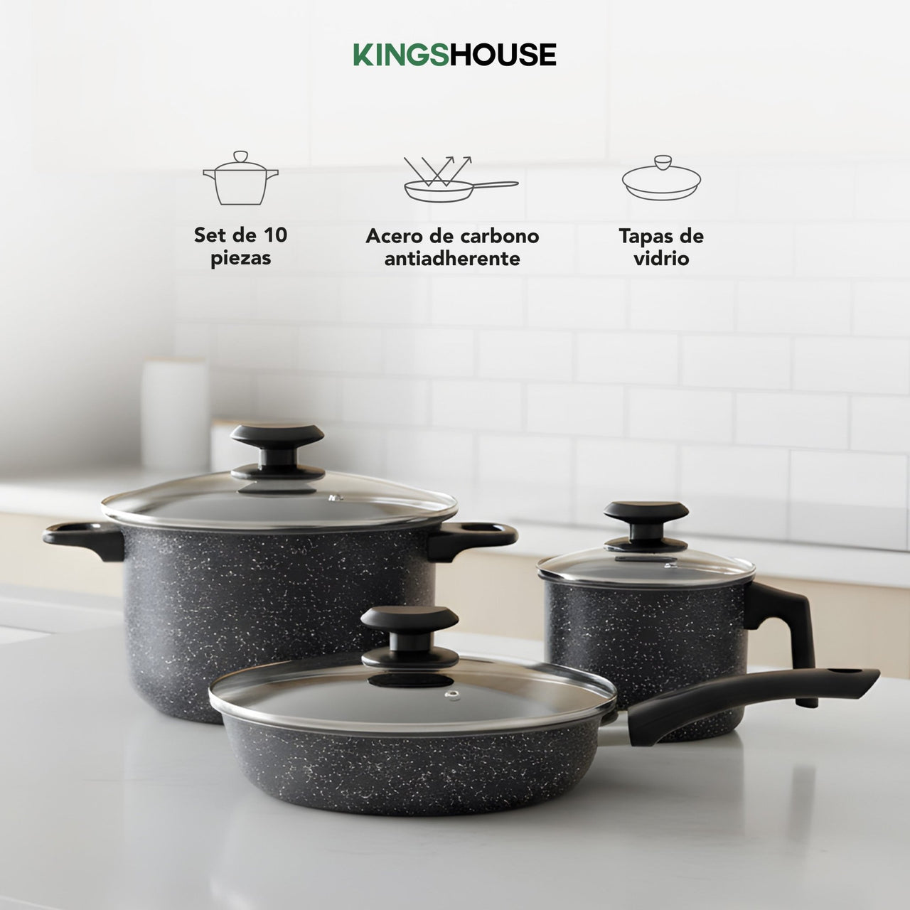 Set de Ollas, Sartenes y Hervidor de Acero de Carbono