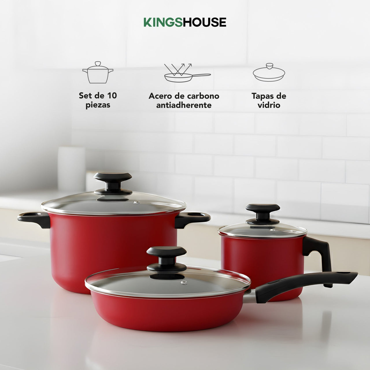 Set de Ollas, Sartenes y Hervidor de Acero de Carbono