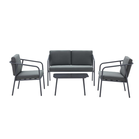 Set Sala Exterior Jardín 4 Piezas Mesa Vidrio Ratán MimbrePLCANO-GRI