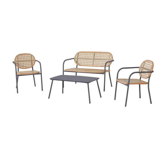 Set Sala Exterior Jardín Moderno 4 Piezas Mesa Vidrio MimbrePLSUN-BEI