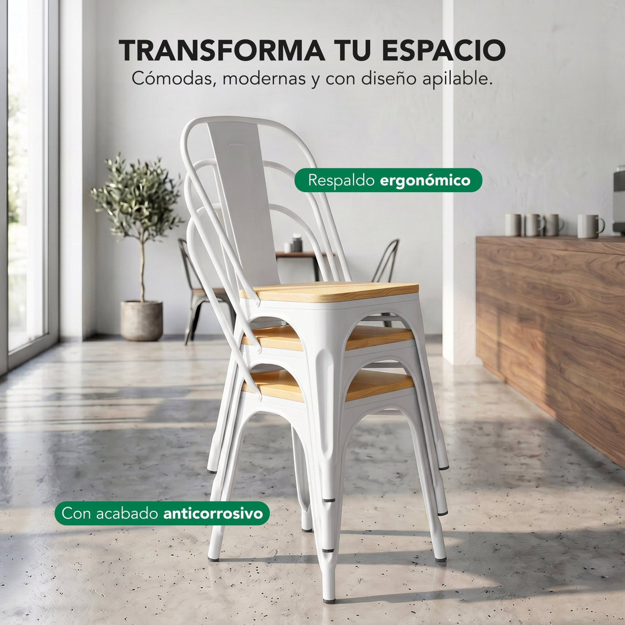 Sillas Tolix 2 Piezas Metal y Madera Comedor Restaurante