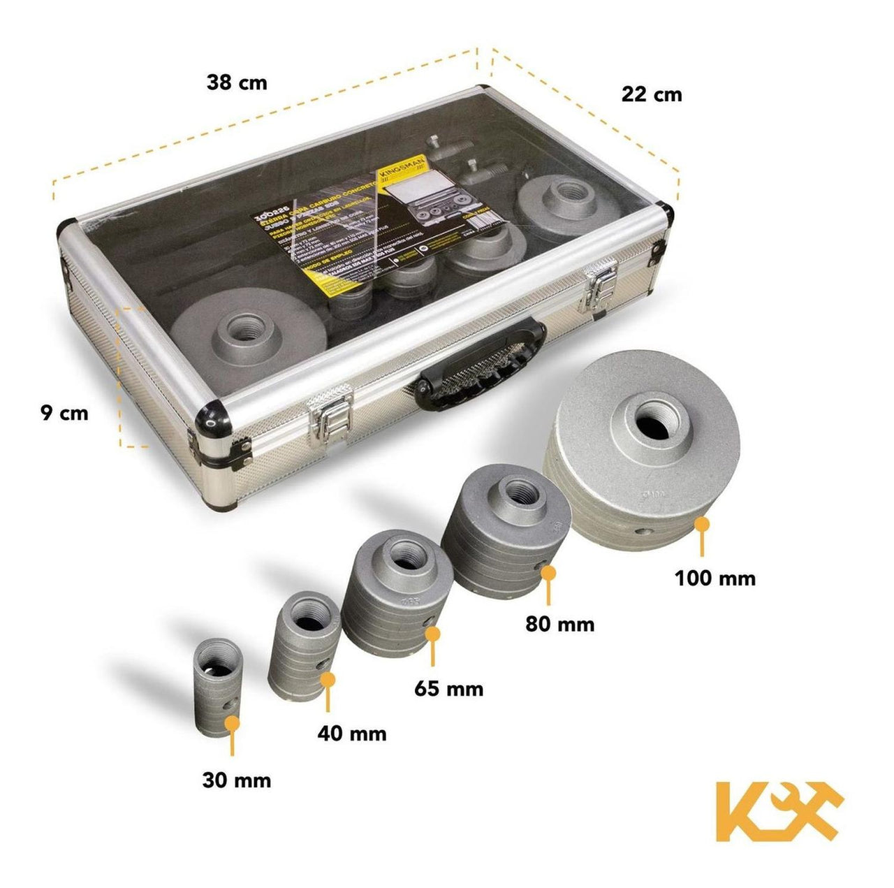 Sierra Copa SDS de Carburo Para Concreto Juego 9 Pcs 10-100 mm Kingsman