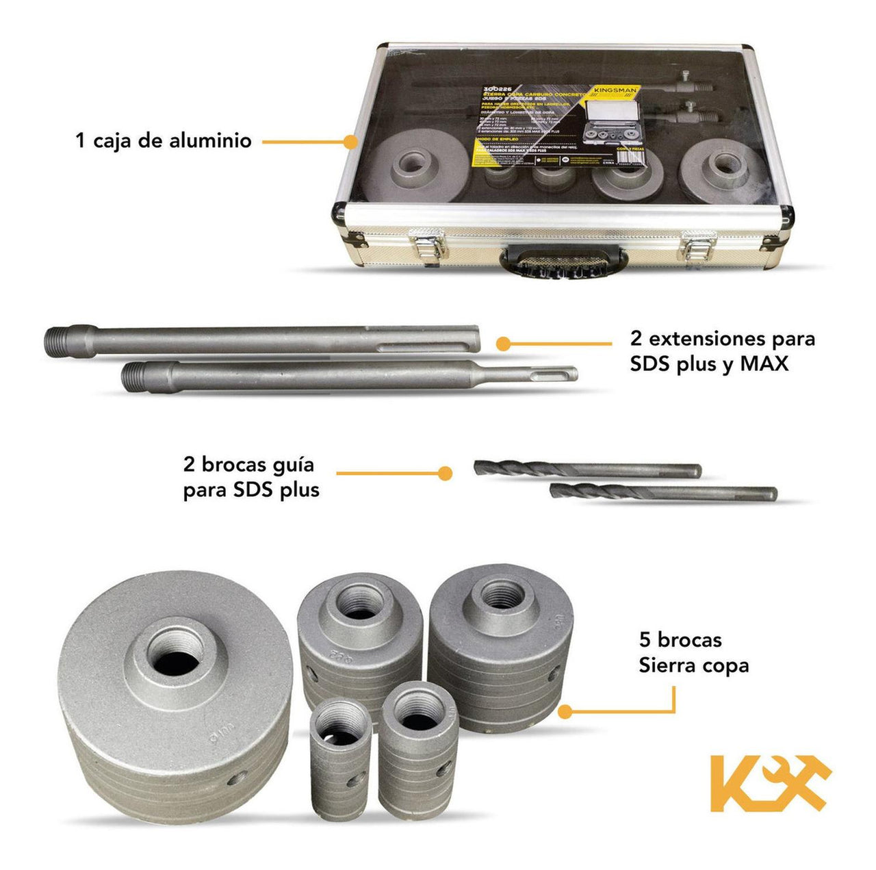Sierra Copa SDS de Carburo Para Concreto Juego 9 Pcs 10-100 mm Kingsman
