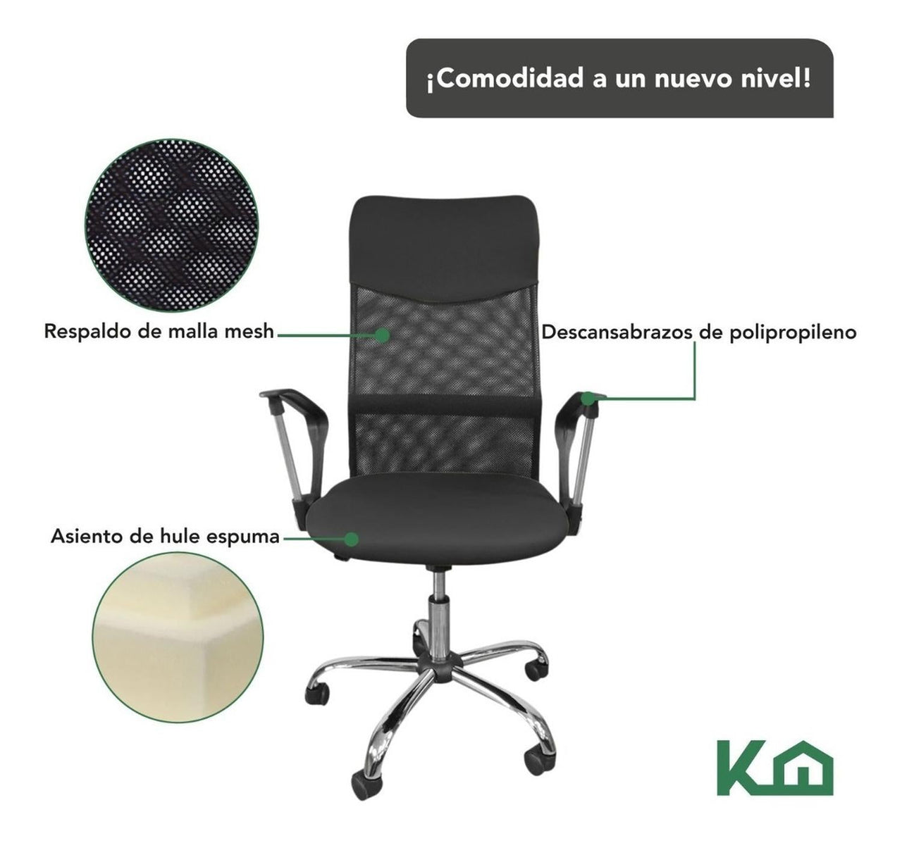 Silla De Oficina Ejecutiva Ergonomica Piel Sintetica Mesch