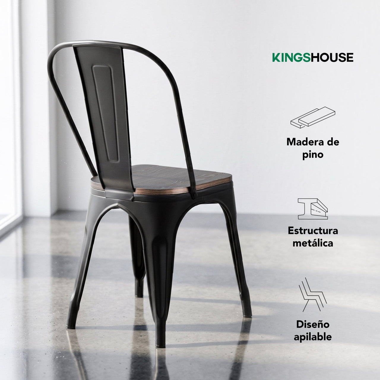 Silla Tolix Metal Asiento Madera Vintage Restaurante Moderna