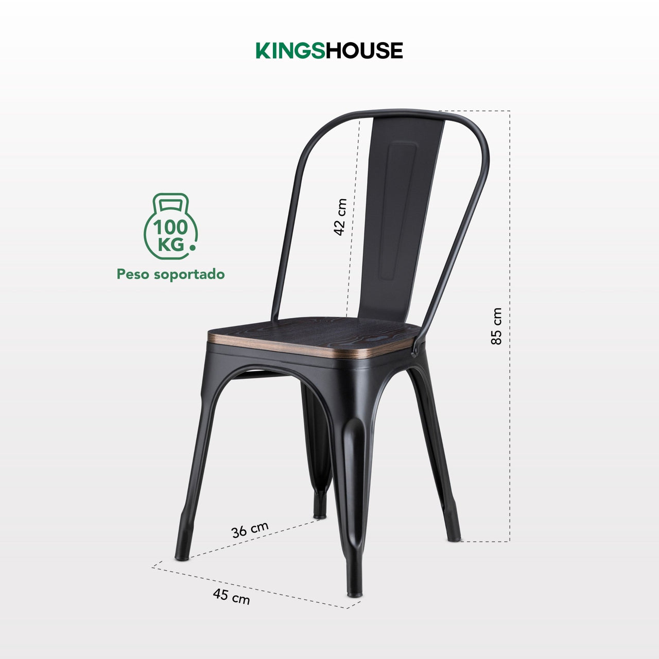 Silla Tolix Metal Asiento Madera Vintage Restaurante Moderna