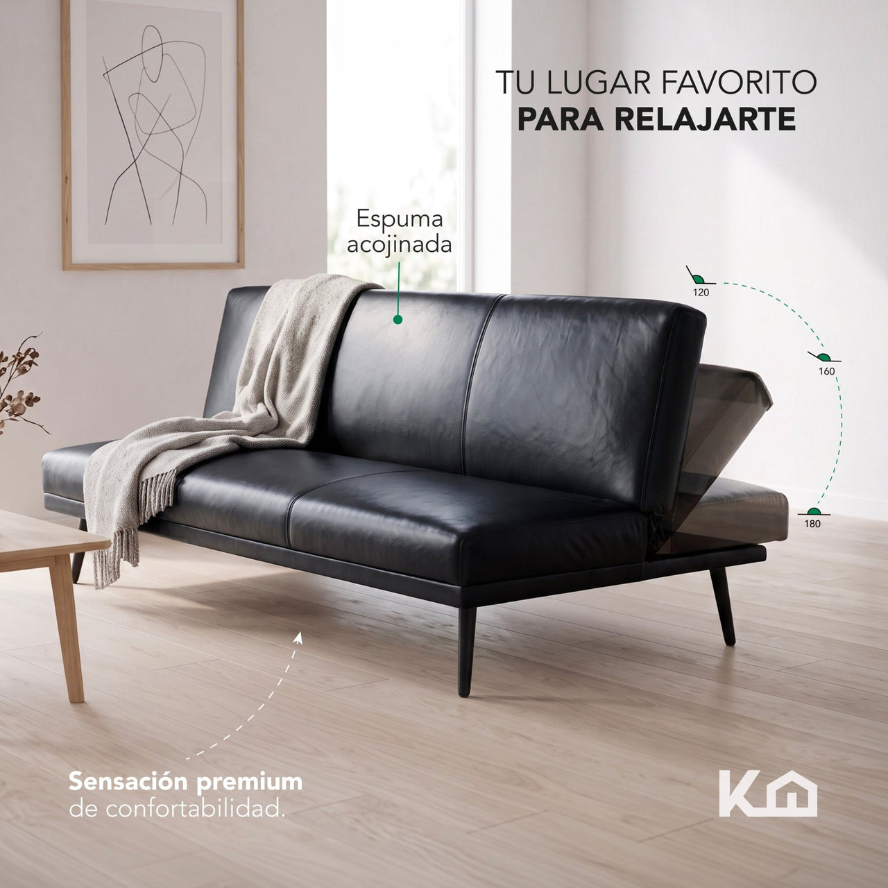 Sofá Cama Individual Reclinable Plegable de 3 Posiciones