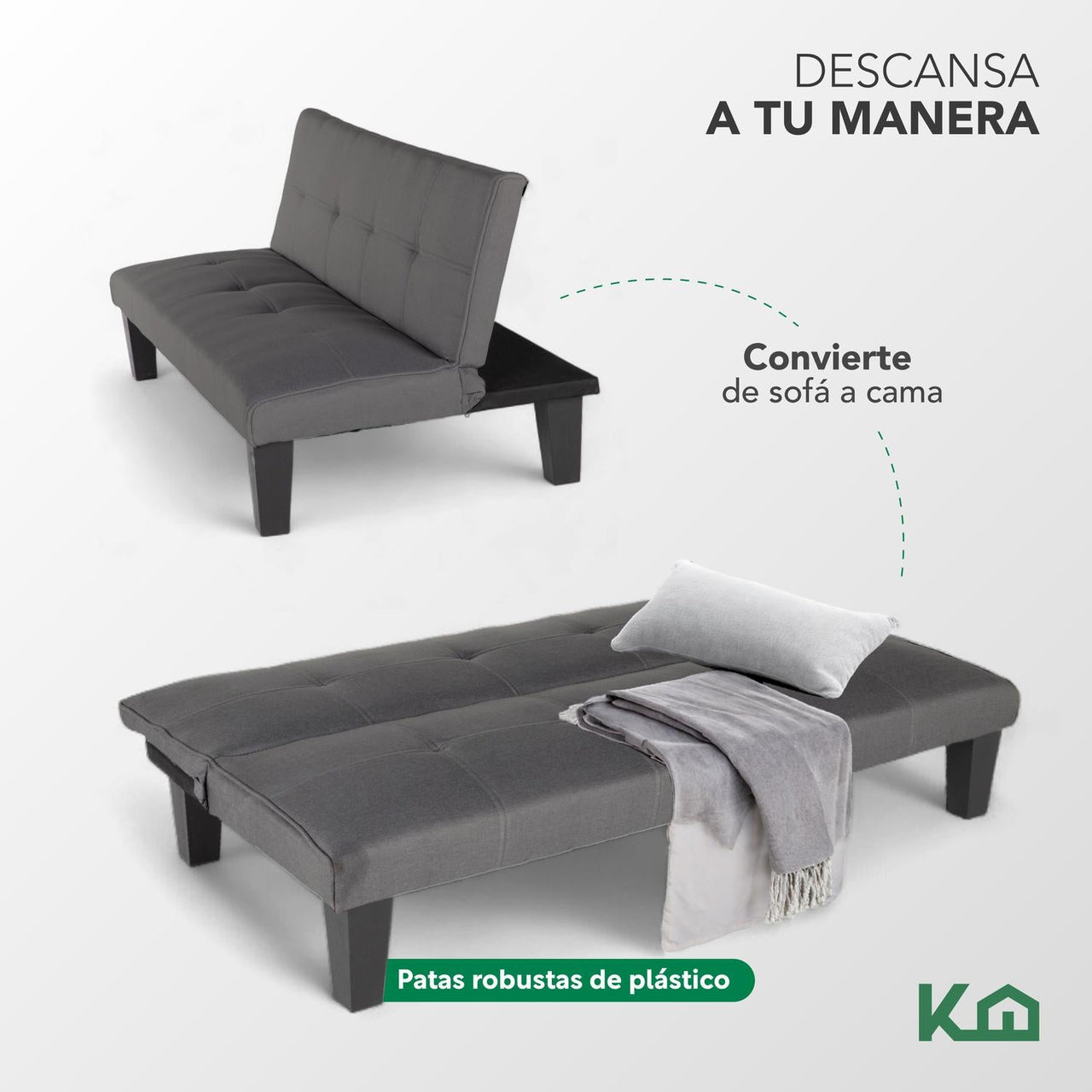 Sofá Cama Mia Individual Plegable y Reclinable Tapizado Lino