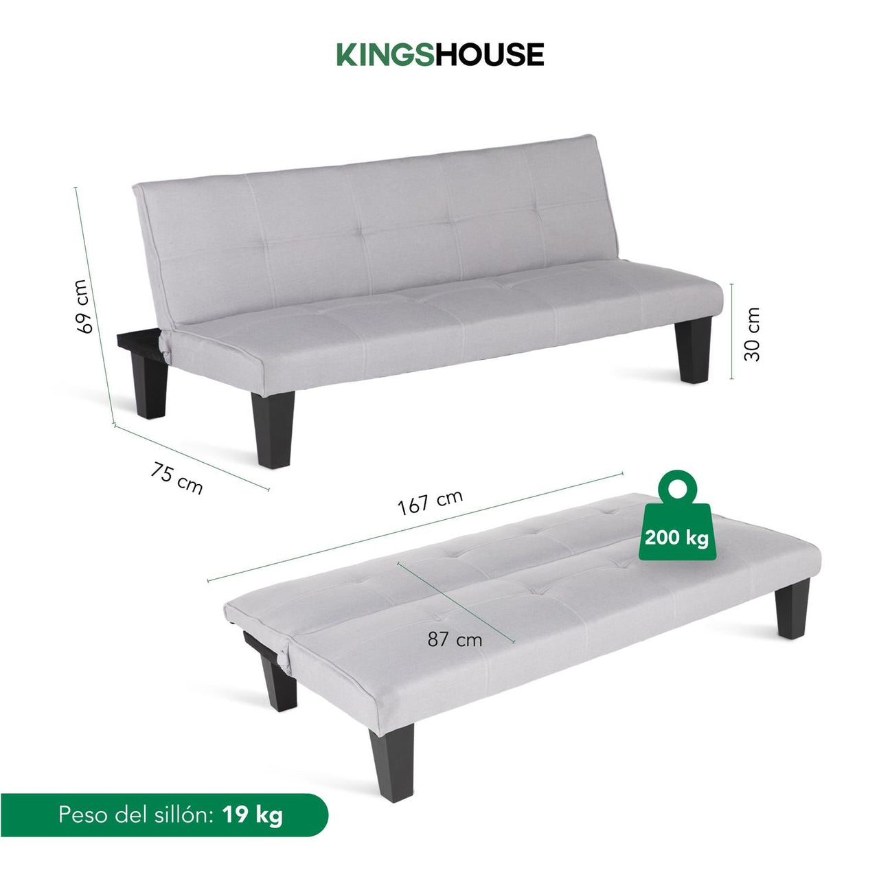 Sofá Cama Mia Individual Plegable y Reclinable Tapizado Lino