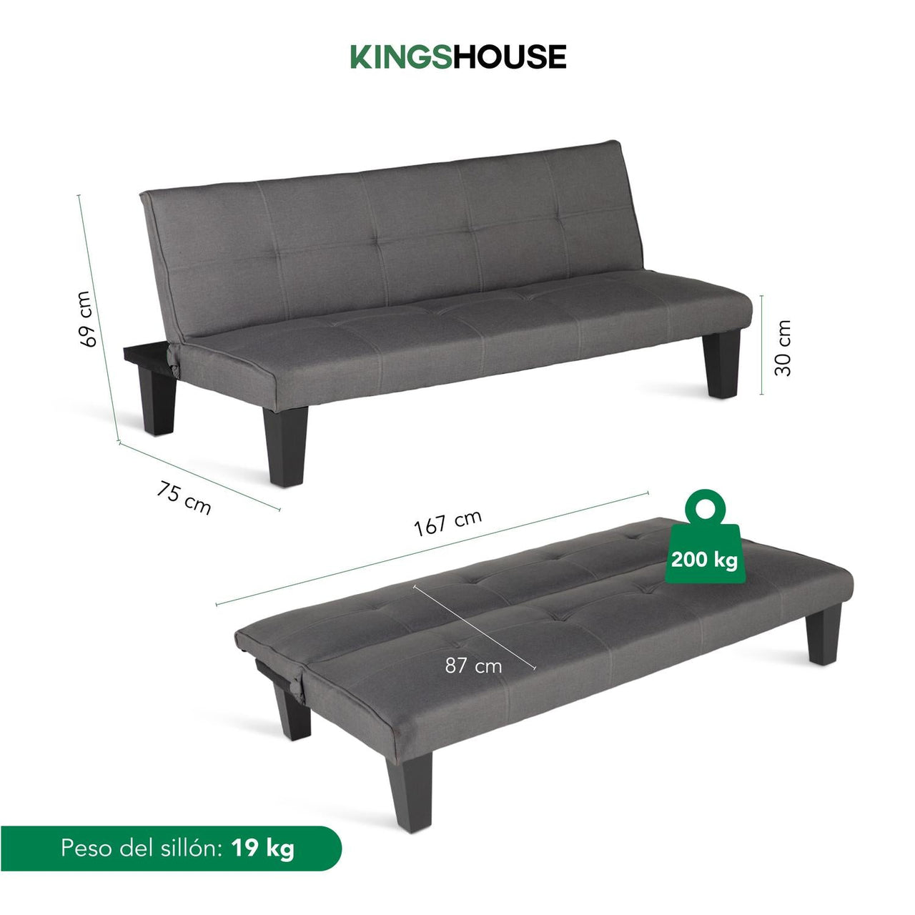 Sofá Cama Mia Individual Plegable y Reclinable Tapizado Lino