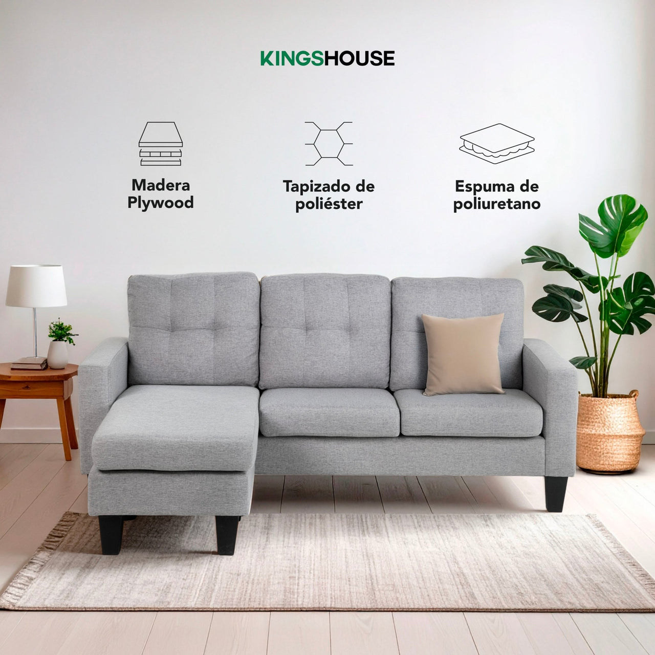 Sofá Sala Esquinera Izquierda Sillón Reversible Madera