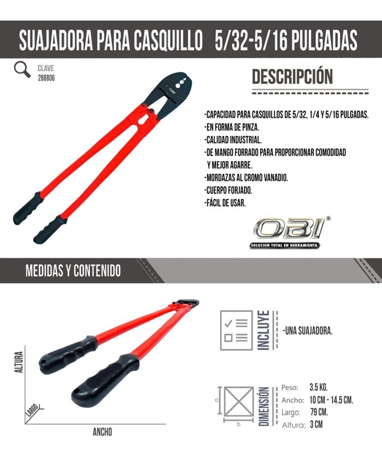 Suajadora Para Casquillo Sin Cortador 5/32-5/16 Pulgadas Obi