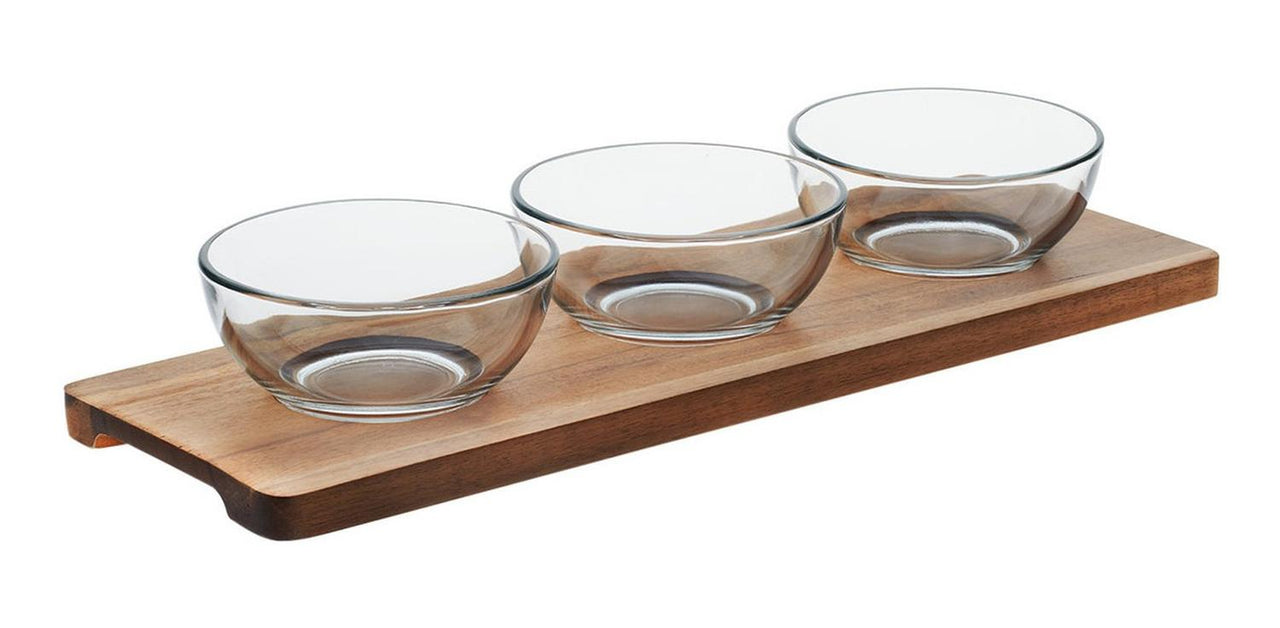 Tazon Platon Bowl 3pzs + Bandeja Servir Madera Cocina Libbey