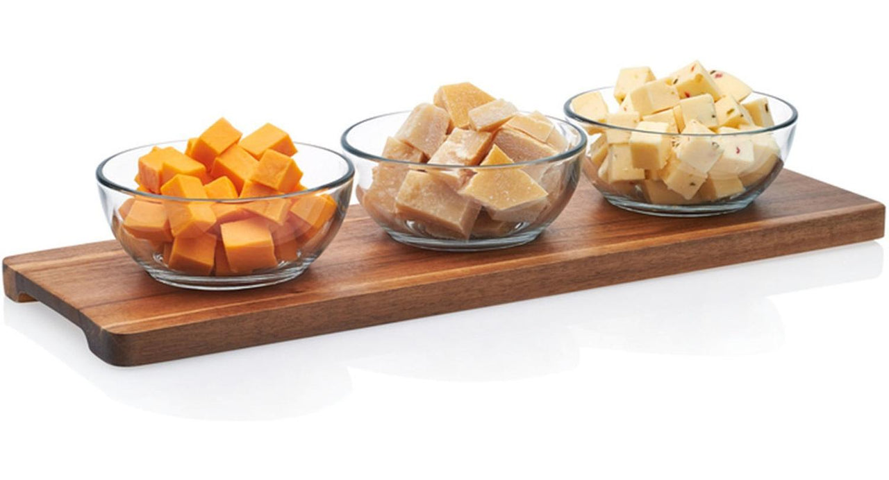 Tazon Platon Bowl 3pzs + Bandeja Servir Madera Cocina Libbey