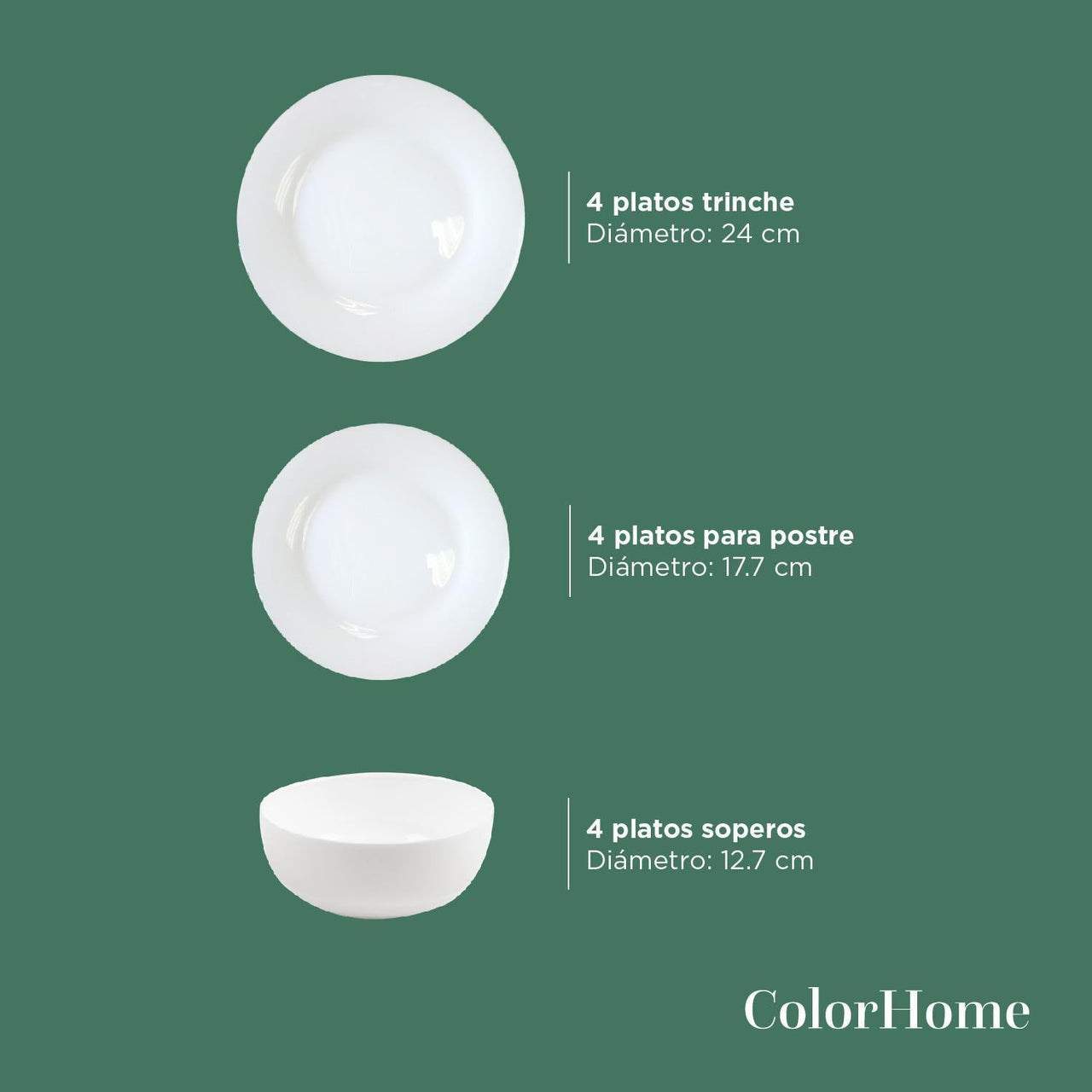 Vajilla 12 Pzas Moderna de Opal Blanca 4 personas KingsHouse
