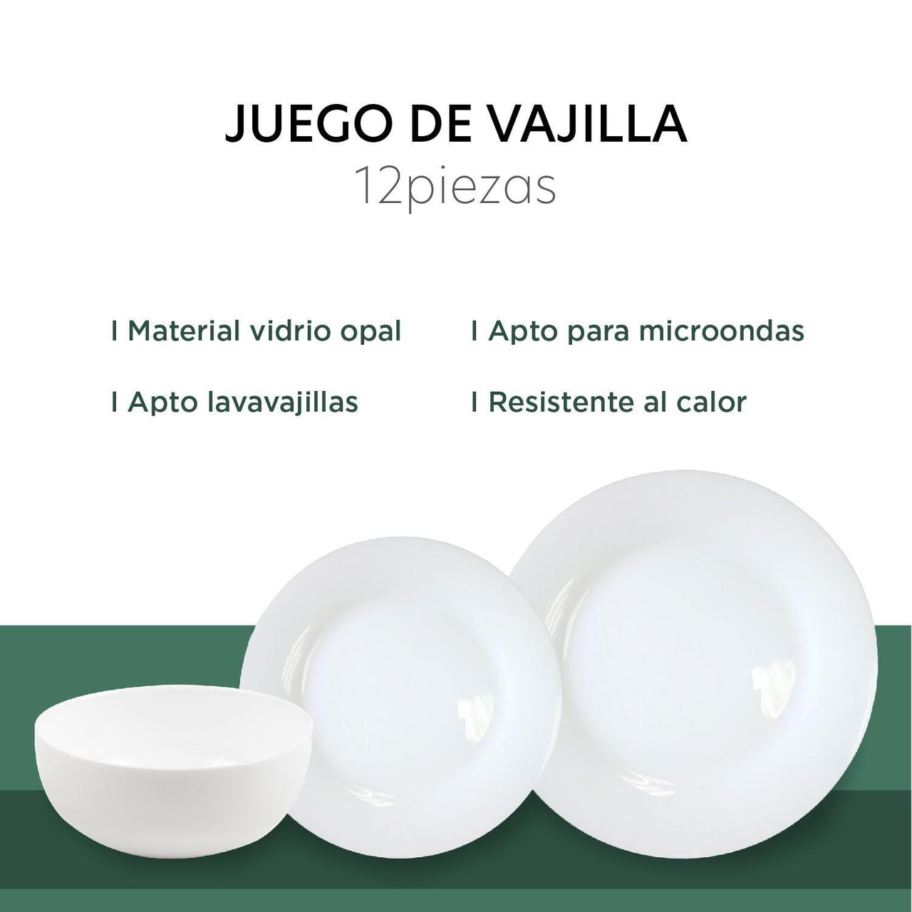 Vajilla 12 Pzas Moderna de Opal Blanca 4 personas KingsHouse
