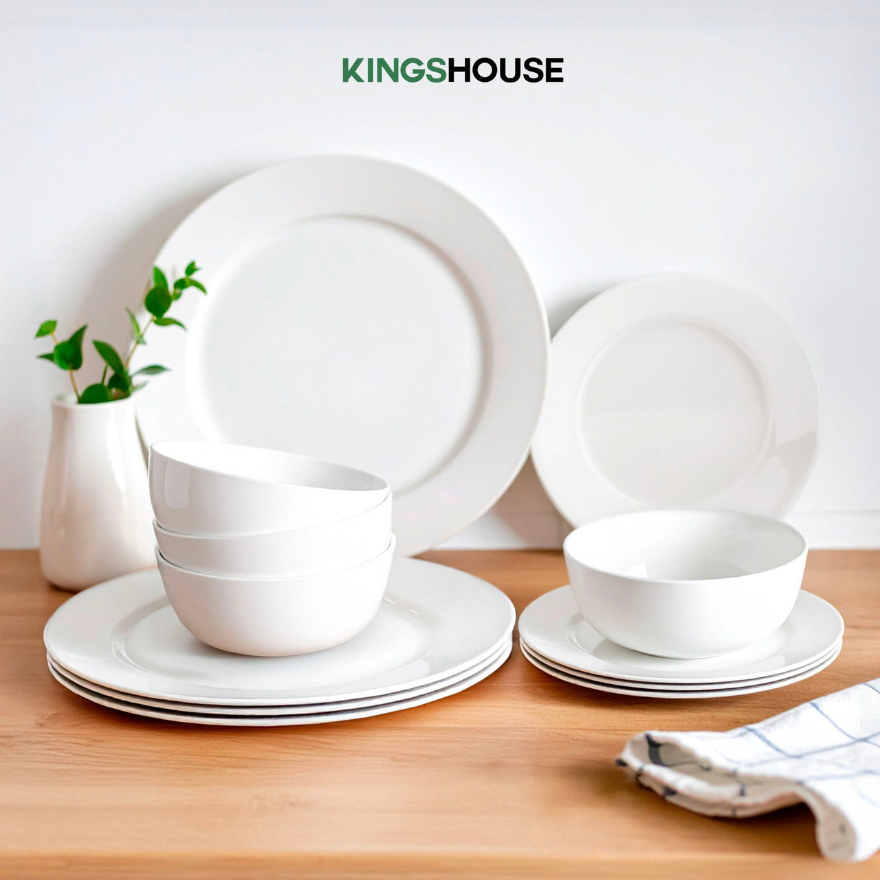 Vajilla 12 Pzas Moderna de Opal Blanca 4 personas KingsHouse