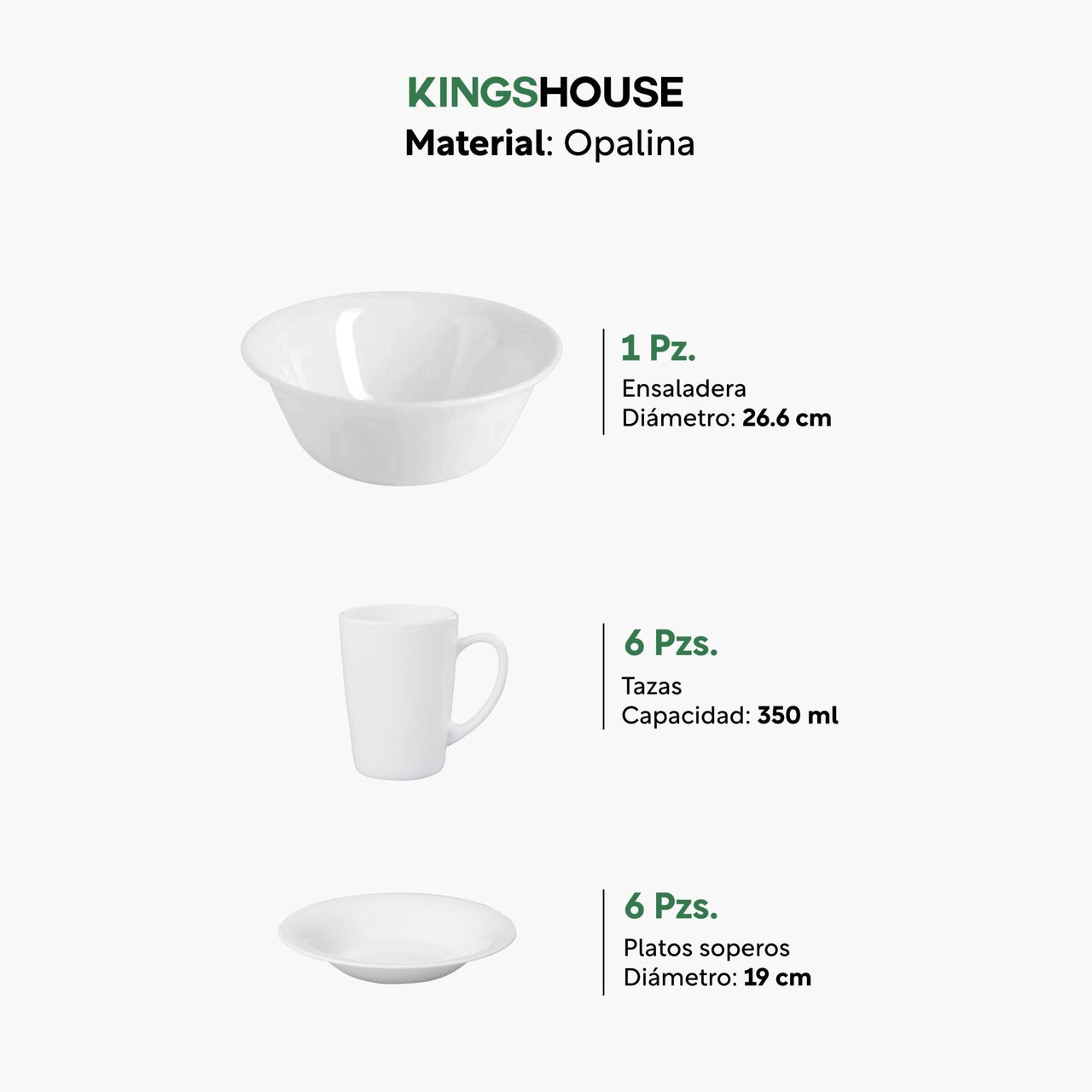 Vajilla Opal 31Pzas Redonda Para 6 Personas Moderna Elegante