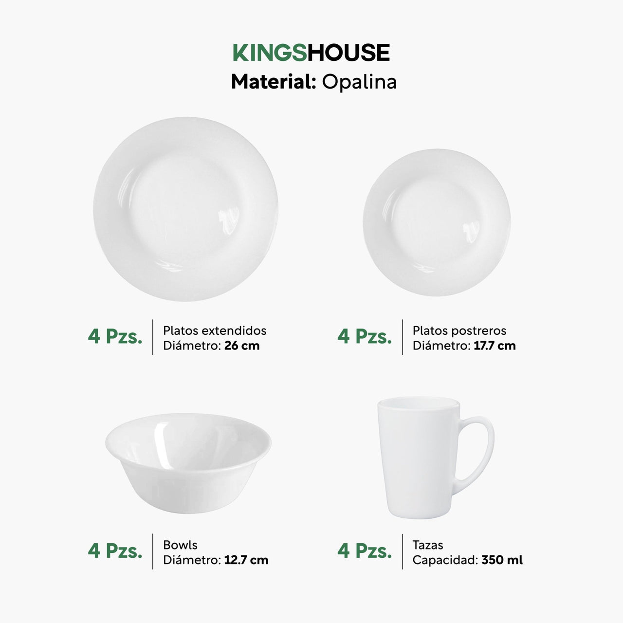 Vajilla Opal De 16 Pzas Redonda 4 Personas Moderna Elegante